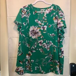 Floral Green Bold Print Preppy Blouse Flutter Sleeve Plus Size 3x Maurices